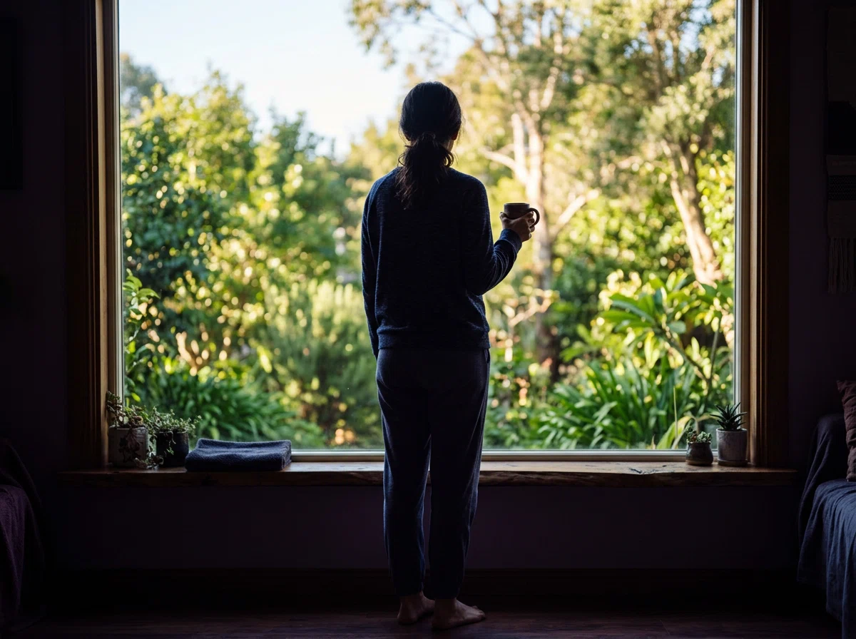Person enjoying a morning coffee supplement routine at a sunny window